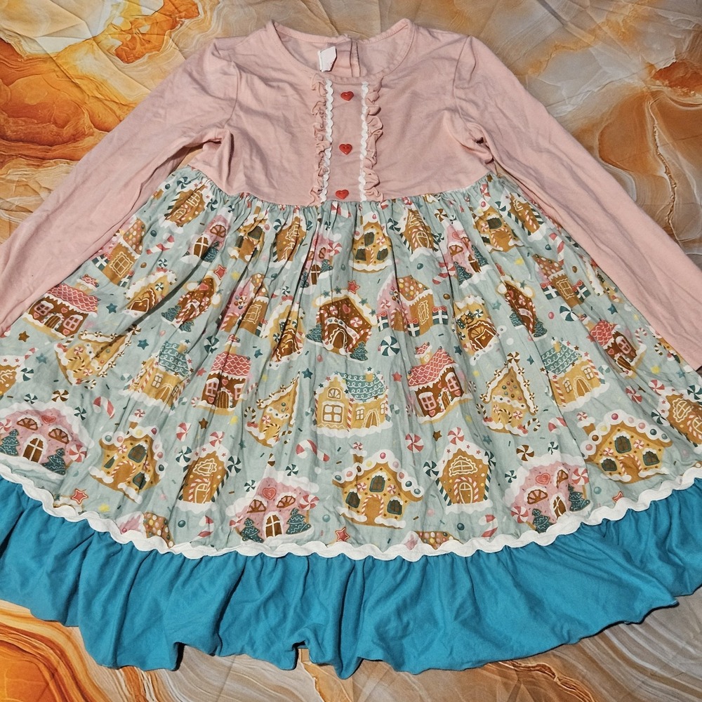 Ric Rac & Ruffles Gingerbread House Christmas Holiday Dress Girls Size 12